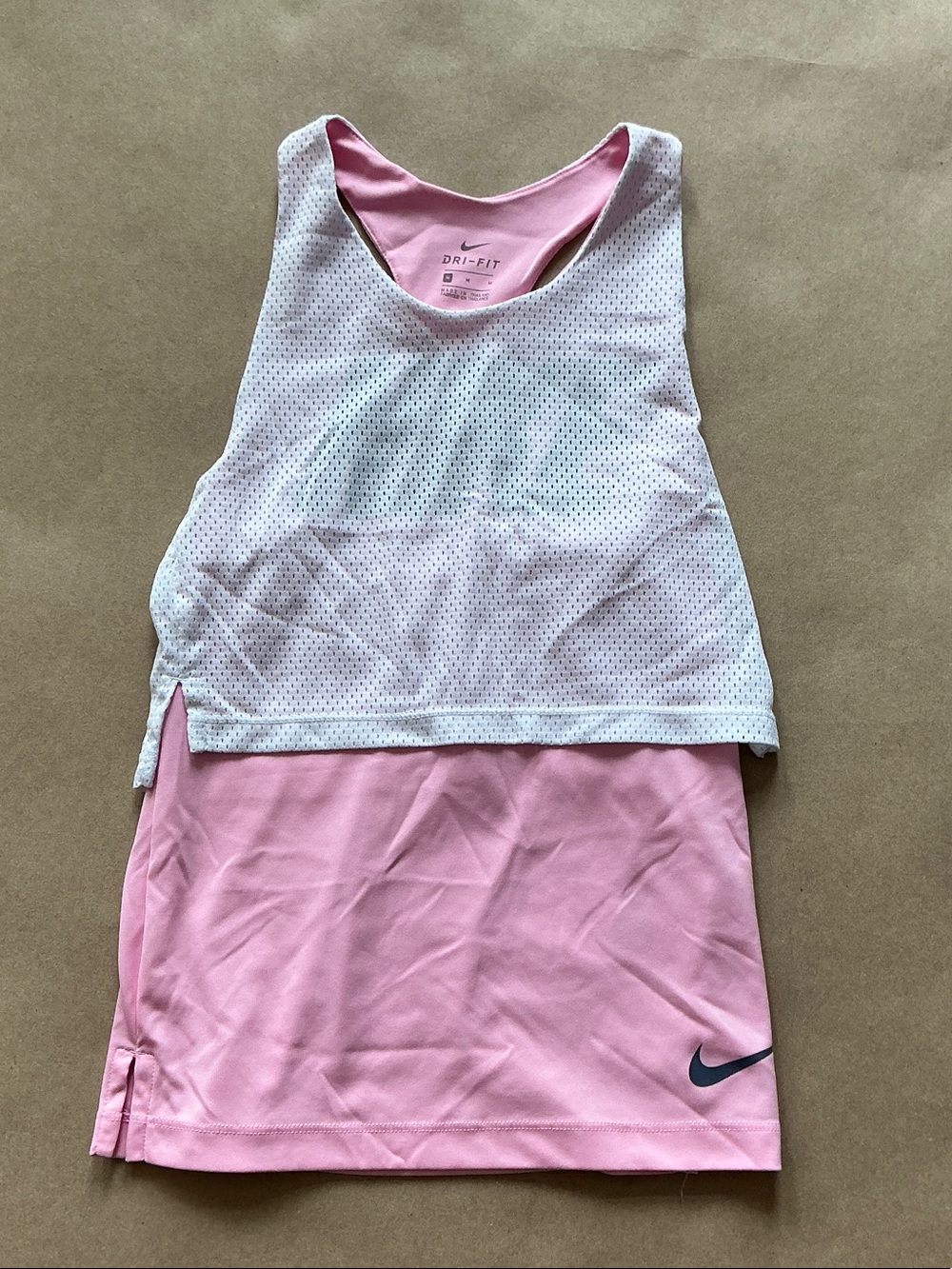 Nike Pink Athletic Tank Dress with White Mesh Overlay